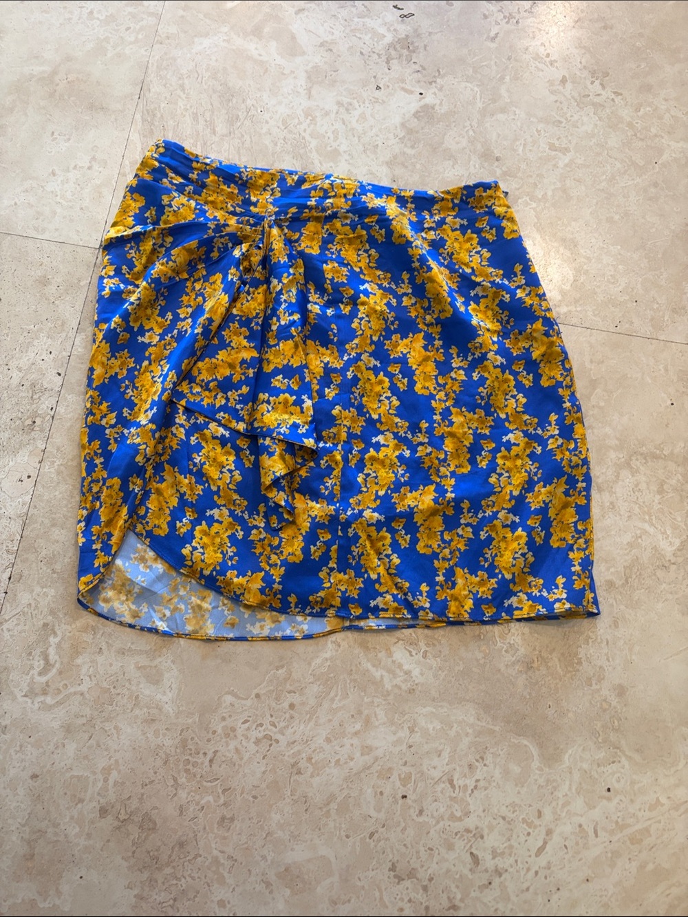Caroline Constas Royal Blue & Yellow Floral Mini Skirt